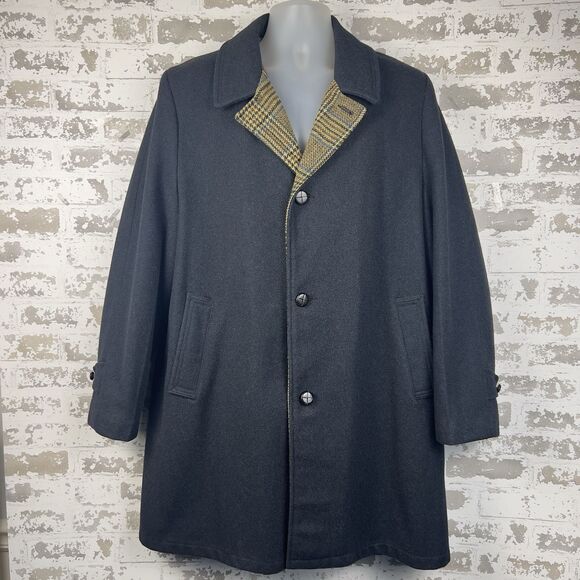 Vtg Ace Sportswear Wool Over Coat Men’s 42 Charcoal‎ Blue Undertones Tweed Lined - Picture 1 of 16